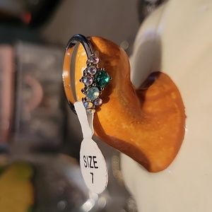 Size 7 multicolor stone silver rhodium ring